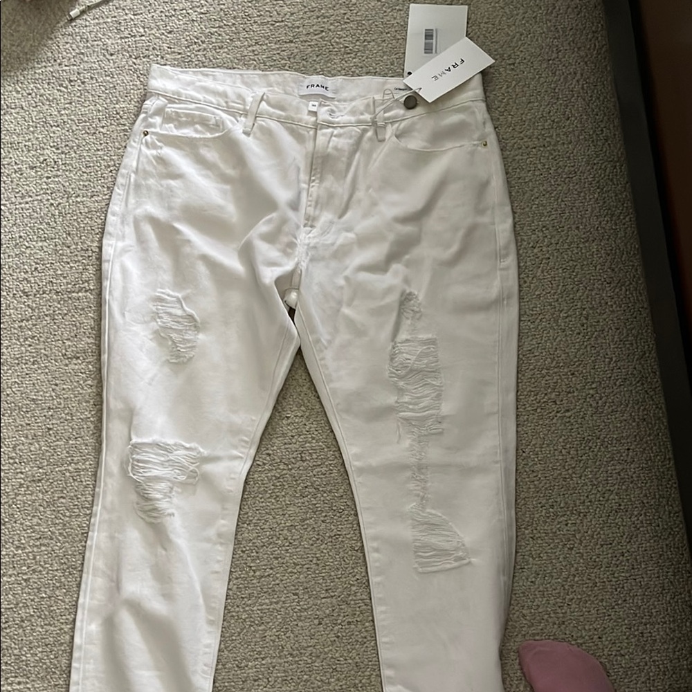 Frame Denim White Skinny Distressed Jeans